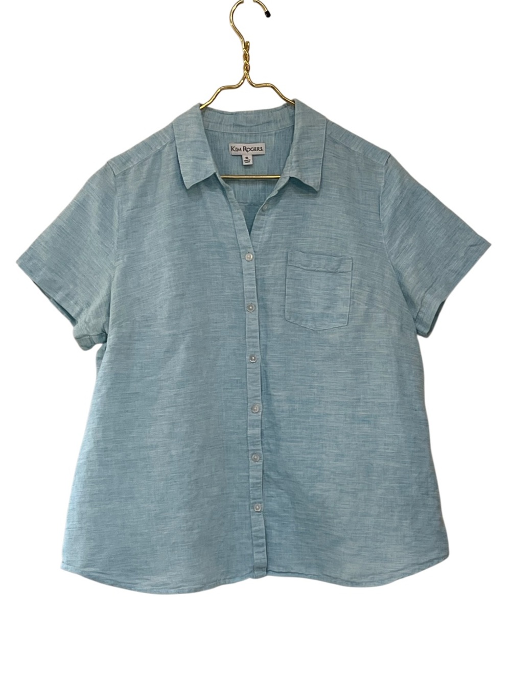 Kim Rogers Linen Cotton Button Down Shirt Light Blue XL